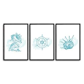 3 Piece Framed Canvas Wall Art Simple Seabed Elements Canvas Prints Home Artwork Decoration for Living Room,Bedroom - 16"x24"x3 Panels