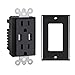 WEBANG USB Wall Outlet Black 3.6A Dual High Speed USB Charger Electrical Outlet 15Amp/125V Receptacle 2 Pack Wall Plate Screw Included