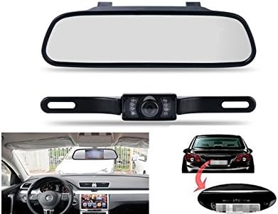 WEIKAILTD Backup Camera and Monitor Kit, 4.3" Car Vehicle Rearview Mirror Monitor for DVD/VCR/Car Reverse Camera + CMOS Rear-view License Plate Car Rear Backup Parking Camera With 7 LED Night Vision