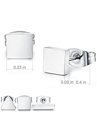 SPINEX - Juego de 3 pares de pendientes de tuerca de acero inoxidable perforados (angular, cuadrado, triángulo)