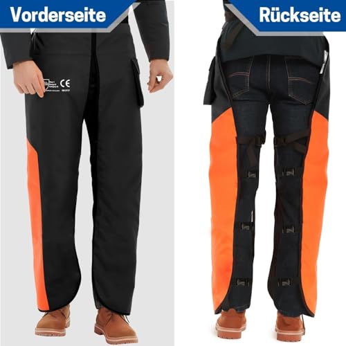 WISEPRO Universal Kettensägen-Sicherheitsleggings,Schnittschutz Chaps, Verstellbare Chainsaw Chaps Kettensägen-Schürze Schnittschutzhose für Männer/Frauen(Orange-Schwarz) thumbnail 2