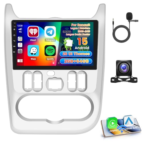 Roinvou 2+64G Android Car Radio for Renault Logan 1 Sandero 2009-2015 Largus Dacia Duster with CarPlay Wireless Android Auto, 9 Inch Screen Radio Wi-FI GPS Bluetooth EQ FM/RDS SWC Backup Camera