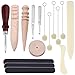 Caydo 16 Pieces Leather Edge Beveler with Multi-Size Solid Wood Leathercraft Edge Slicker Burnisher, Sanding Strip, Wool Daubers and Bone Folder