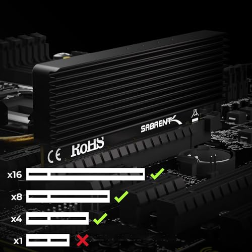 SABRENT M.2 NVME PCIe SSD Adapter, X16/X8/X4 Card with Aluminum Heatsink Adapter for SSD 1TB 2TB 4TB 8TB up to 16TB 2230/2242/2260/2280 (EC-PCIE)