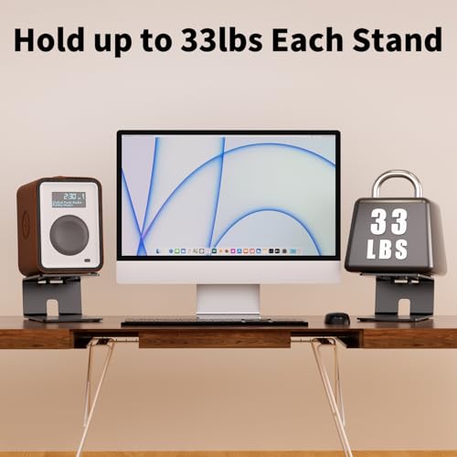 suptek 1 Pair Desk Speaker Stands with Vibration Absorbing Pads, Metal Speaker Stands for Speakers up to 33 lbs Each, Desktop Audio Stand for