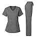 Women's Scrubs Set Stretch Ultra Soft Y-Neck Wrap Top and Pants Pewter Gray M