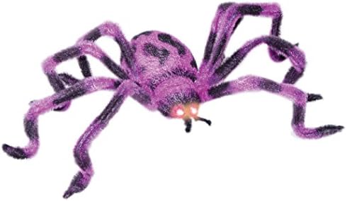 Creepy Furry Spider with LED Light Up Eyes Halloween Decoration (Purple)