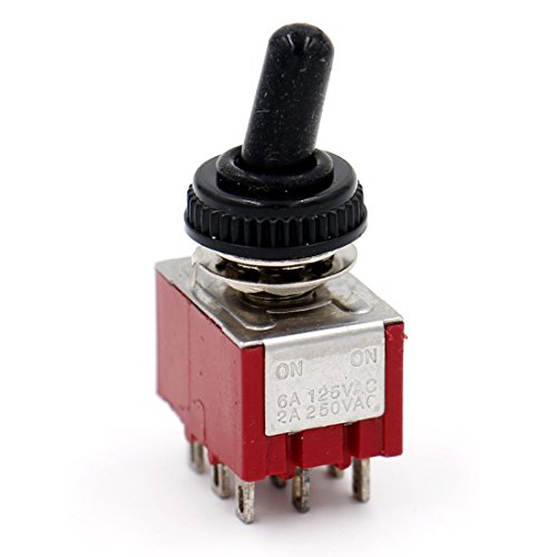 Baomain 2pcs AC 250V 2A 125V 5A ON/ON 2 Position 3PDT Toggle Switch with Waterproof Boot