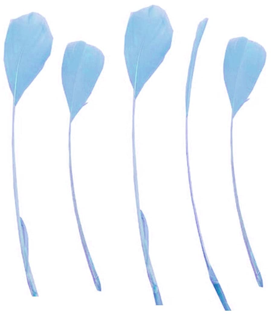 Pale Blue Stripped Coque Style Feathers x 5 - Fascinators, weddings - 6 inches approx