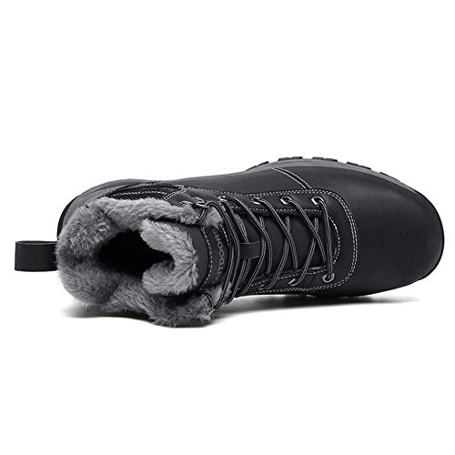 Mens Winter Snow Boots Outdoor Hiking Walking Boots Shoes Leather Warm Waterproof Non Slip Fur Lined-LPUK1927-Bl41 Black