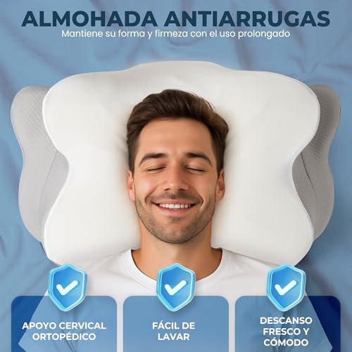 BUYLUX® Premium 2-in-1 Ergonomic Neck Pillow | Anti-Snoring Memory Foam Cervical Pillow for Side or Back Sleepers for Travel | Pillow for Neck Pain and Sleep Better