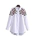 ZG&DD Shoulder Floral Embroidered Long Sleeve Shirt Blouse White Women Top Casual White Medium