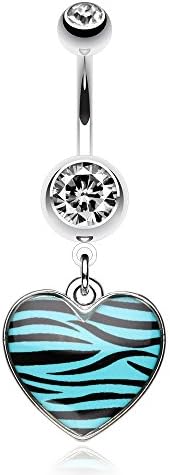 Zebra Pattern Heart Belly Ring (Teal)