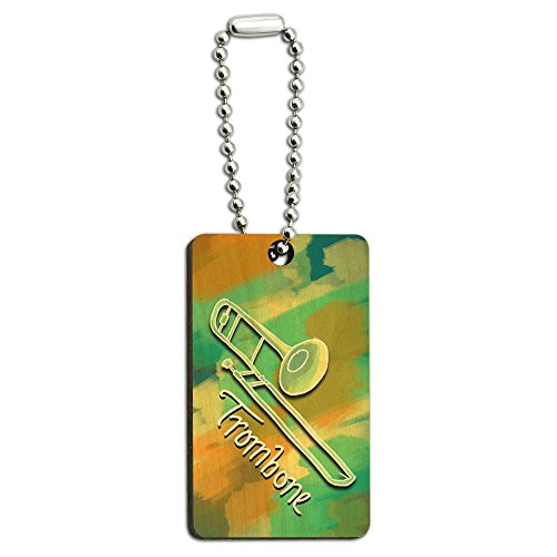 Trombone - Musical Instrument Music Brass Wood Wooden Rectangle Key Chain