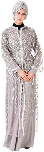 Sonnena Women Dresses, Women Vintage Muslim Maxi Dress Lace Printed Long Sleeves Kaftan Abaya Jilbab Kaftan Islamic Robe Long Dress Skirt
