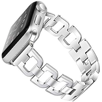 OULUCCI Stainless Steel Band Compatible Apple Watch Band 38mm 40mm Women Iwatch Series 4, Series 3, Series 2 1 Accessories Metal Wristband D-Link Sport Strap (Silver)