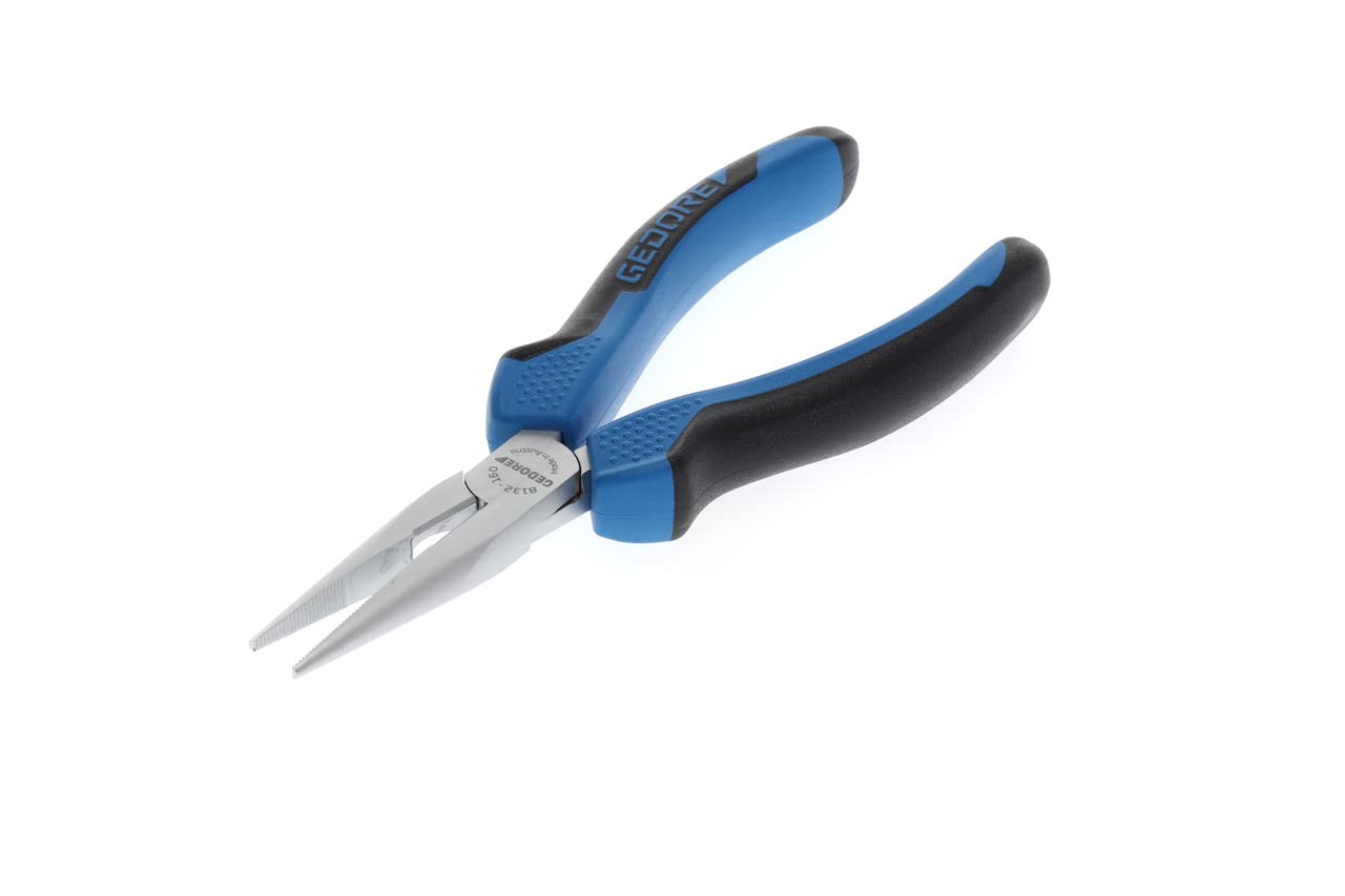 GEDORE Telephone Pliers, Long Nose, Toothed, Straight, Induction-Hardened, Dual-Material Grips, Length 160 mm, 8132-160 JC