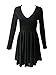 OEUVRE Women's Party Black Dress Flare Skater V-Neck Pleated Mini Dress