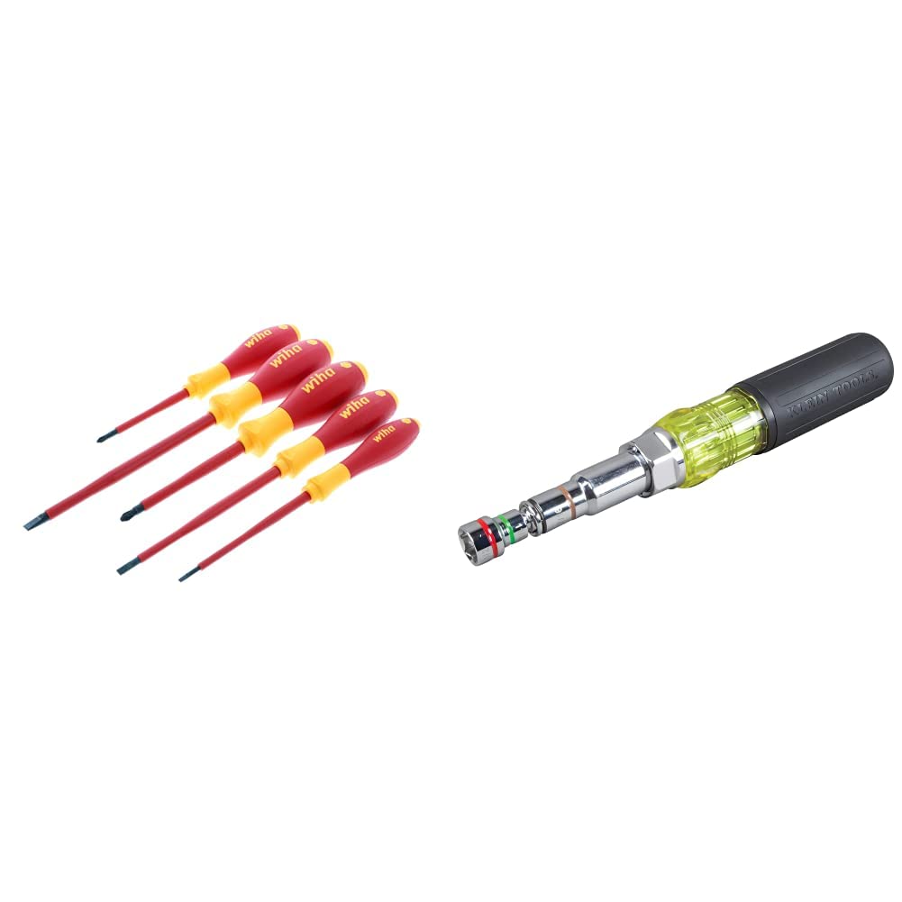 Wiha 32091 5-Piece 1000-Volt Slotted and Phillips Insulated Screwdriver Set & Klein Tools 32807MAG 7-in-1 Nut Driver, Magnetic Driver has SAE Hex Nut Sizes 1/4 to 9/16-Inch, Cushion Grip Handle Image Wiha 32091 5-Piece 1000-Volt Slotted and Phillips Insulated Screwdriver Set & Klein Tools 32807MAG 7-in-1 Nut Driver, Magnetic Driver has SAE Hex Nut Sizes 1/4 to 9/16-Inch, Cushion Grip Handle Image