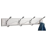 InterDesign Paris Wall Mount Storage Rack – Hanging Hooks for Jackets, Coats, Hats and Scarves - 4 Dual Hooks, White/Chrome