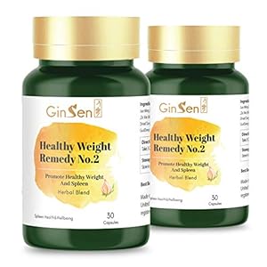 GinSen Healthy Weight Remedy Helps with Weight Loss, Colon Detoxing, Metabolism Maintenance, Bloating, Fat Burner, Natural Herbal Supplement, Chinese Medicine, Made in UK (60 Capsules (30×2))