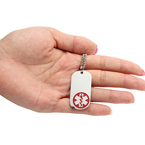 Stainless Steel Medical Alert ID Dog Tag Necklace for Men and Women 24 inch Free Engraving - Thumbnail 4