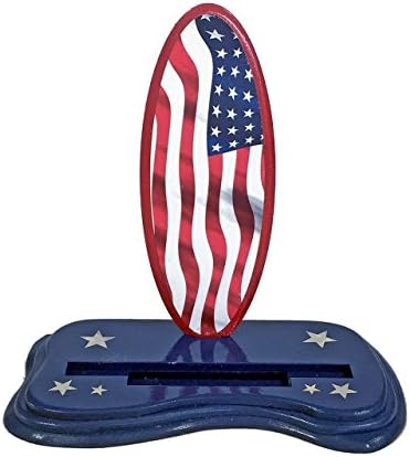 Red U.S. Flag Surfboard Business Card Holder with Blue Base.