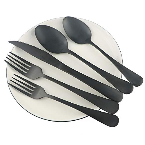 BRIIEC Matte Black Steak Knife Flatware Set, 20 Piece Set Stainless