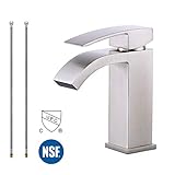 KES® L3109A-2 Single Handle Waterfall Bathroom Vanity Sink Faucet with Extra Large Rectangular Spout, Brushed Nickel