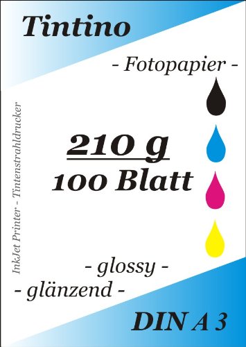Glossy Photo Paper Format A3/210 g/m² for Inkjet Printers/Dries Immediately/Waterproof/Very Large Gloss 100 Sheets