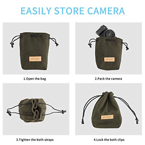 BEIYANG Drawstring Bag Camera Case, waterproof DSLR Camera Bag Soft Portable Lens Case Gadget for Traveling Outdoor and Canon Nikon Sony Pentax Olympus Polaroid Shockproof DSLR Case Yellow Green Black - Thumbnail 4
