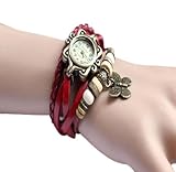 Jim Fashion Accessories Trial Order New Quartz Fashion Weave Wrap Around Leather Bracelet Lady Woman Wrist Watch Red