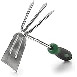 Edward Tools Stainless Steel Hoe and Cultivator - Hand Tiller for Gardening, Weeding, Tilling Soil - Heavy Duty Bend-Proof Stainless Steel Fork and Blade - Rust Proof Finish - Ergo Rubber Handle