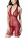 Women Lingerie Nightwear Lace Babydoll Strap Chemise Halter Mini Dress Red Large