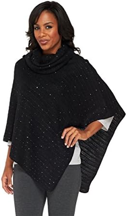 Joan Rivers Cowl Neck Sequin Knit Capelet A257770, Black, Plus