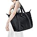 GoPenguin Large Beach Tote Bag for Women, Nylon Foldable Travel Shoulder Bag with Zipper, Top Hanlde Black