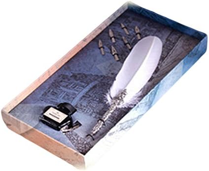 Qingsm Pure Natural Turkey Feather Pen Set Refined Carved Quill Dip Pen Kit,6Replaceable Pen Heads, Ink With Pen Stand (white)