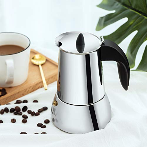 Mr. Rudolf Coffee Maker and Moka Pot,18/10 Stainless Steel Stovetop