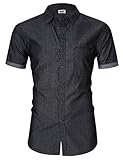 MrWonder Men's Casual Slim Fit Button Down Shirt Short Sleeve Denim Shirts Grey M