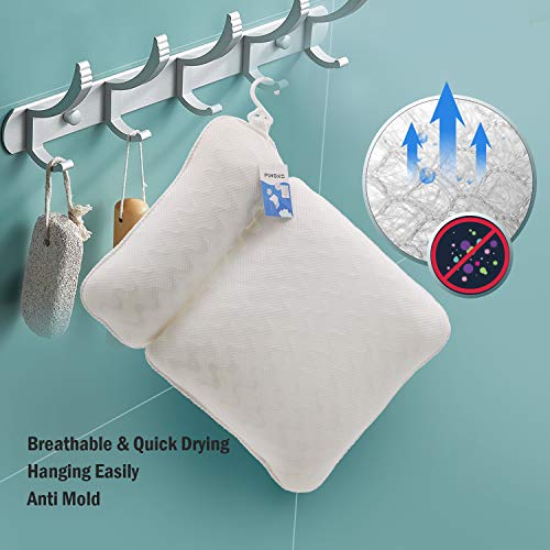 PINGKO Bath Pillow with Head, Neck, Shoulder and Back Support - Non-Slip, Extra Thick & Soft, Machine Washable,3D Air Mesh Technology,Pad with 6 Suction Cups Spa Bathtub Pillow - Thumbnail 4