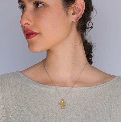 14K Gold Plated Chanukah Menorah Necklace - 14K Gold Plated over 925 Sterling Silver Menorah Pendant, Dainty Jewish Jewelry, Delicate Necklace, Menorah Gifts for Her Religious Jewelry for Women