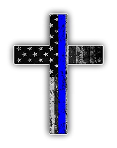 Thin Blue Line Cross USA Flag Vinyl Decal American Flag Window Sticker Blue Stripe for Cars Trucks laptops etc.for Honor and Support of Our Officers