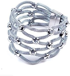 Dealer Womens Stainless Steel Mesh Bracelet with Stones & Magnetic Closure(L)