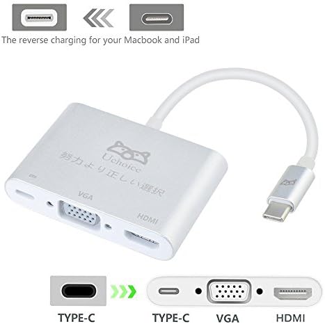 Type C To HDMI&amp;VGA Adapter,Balee Type C USB 3.1 Hub USB-C to USB 3.0/ HDMI(4Kx2K)+VGA / Type C Female Charger Adapter for New Macbook ,Google Chromebook Pixel ,2015 Macbook 12 Inch Laptop(No Driver)
