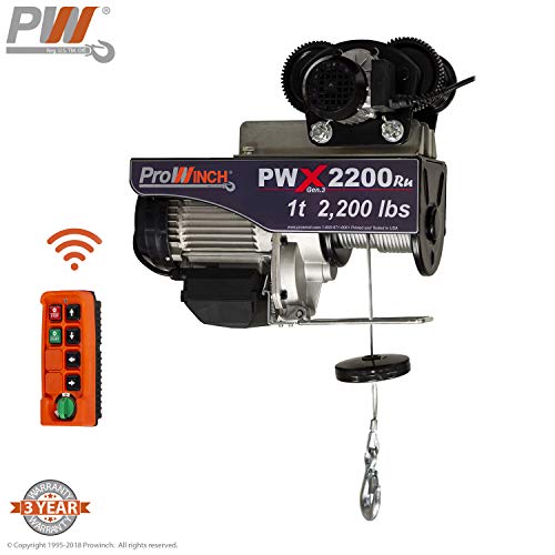 1 Ton Electric Wire Rope Hoist 2200 lbs. 38 ft. Wireless w/Power Trolley 110V