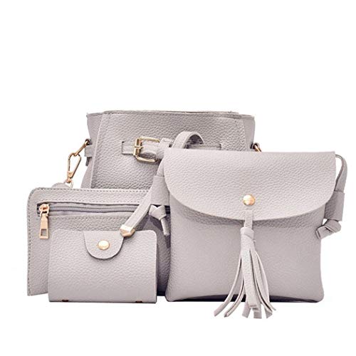 Oguine 4pcs Women Fashion Composite Bag Handbag Wallet Shoulder Crossbody Bags (Gray)