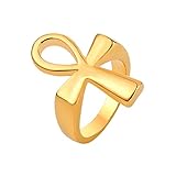U7 Egyptian Jewelry 18K Gold Plated Cross Ankh Ring, Size 7