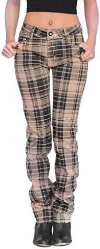My Christy Women's Tartan Checked Skinny Jeans Beige And Black (Us 6 / Uk 8)