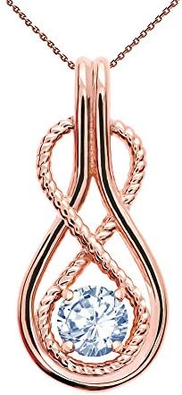 Infinity Rope March Birthstone Aquamarine 10k Rose Gold Pendant Necklace, 16"
