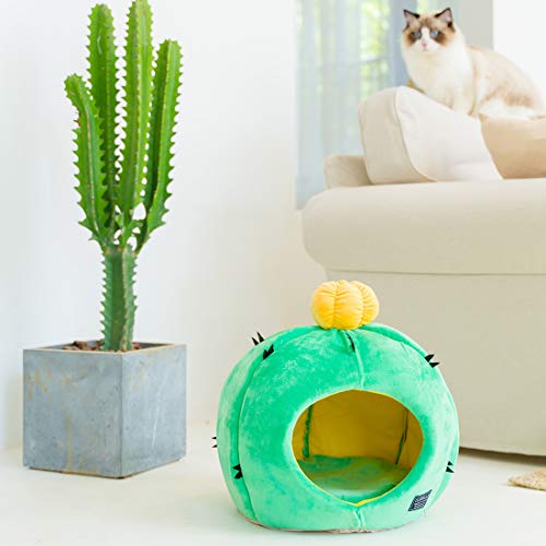 Petseek Cat Bed House with Cactus Shaped, Soft Pet Cute Cave Beds for Cats Kittens Small Dogs - Thumbnail 2